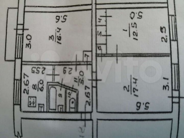 3-к. квартира, 64 м², 5/5 эт.