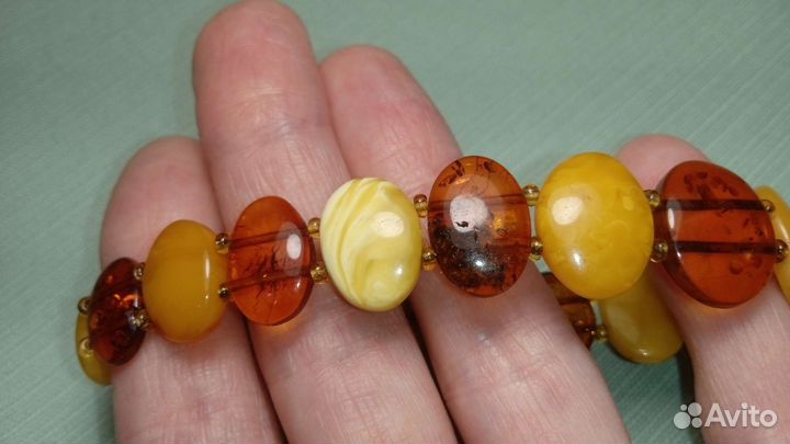 Янтарь браслет СССР, пейзажный, желток, прозрачный