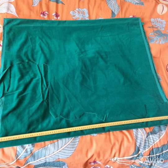 Ткань бархат СССР зеленый, отрез 3,3м