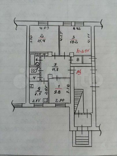3-к. квартира, 69,9 м², 1/2 эт.