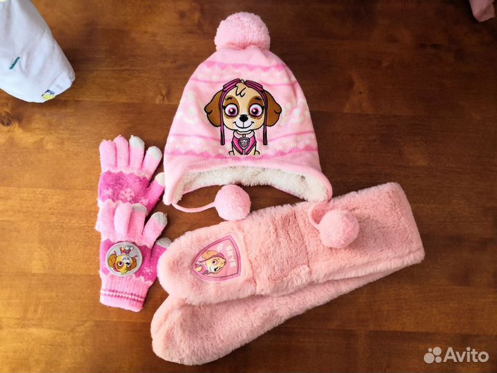 Теплые шапка, шарф и перчатки (Щенячий патруль)