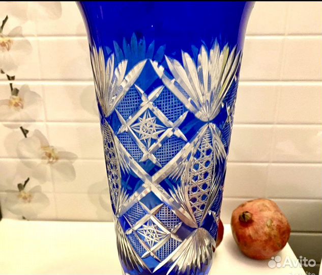 Ваза синий хрусталь h 35 см винтаж СССР