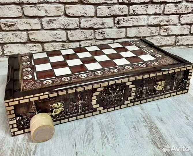 Шахматы нарды шашки 3 в 1 ручной работы