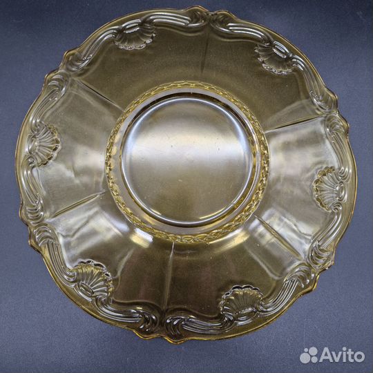 Старинное блюдо и ваза цветное янтарное стекло