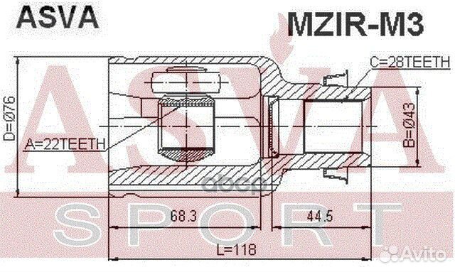 ШРУС внутренний правый mazda 3 30x22x43 mzirm3