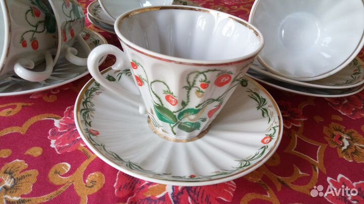 Винтаж Советский фарфор лфз Чайная пара Земляника