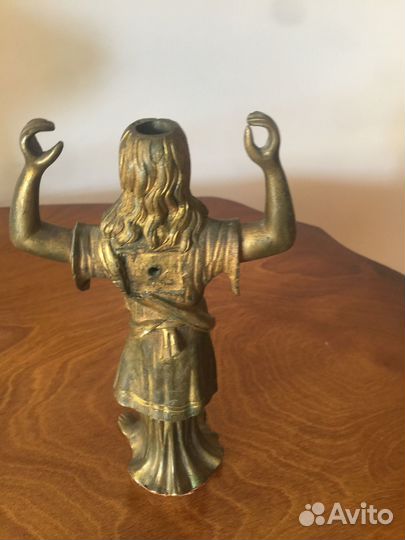 Христианская бронзовая статуэтка - подсвечник