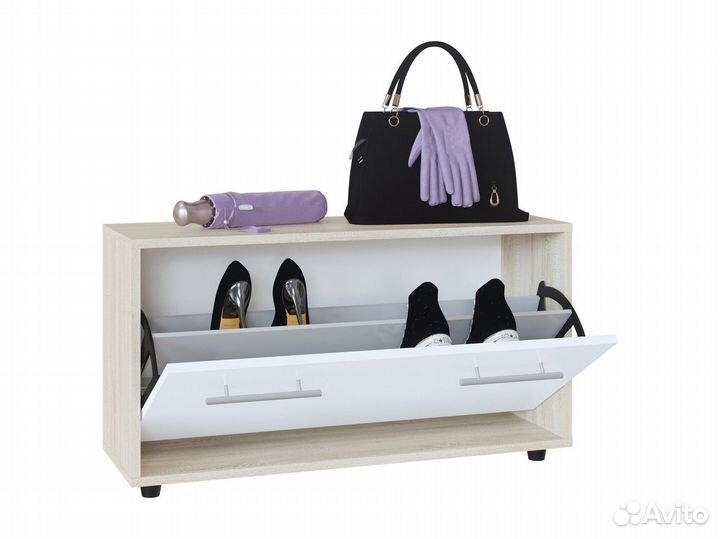 Тумба под обувь в прихожую тп-3, сонома/белый