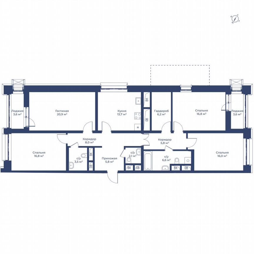 4-к. квартира, 125,8 м², 13/24 эт.