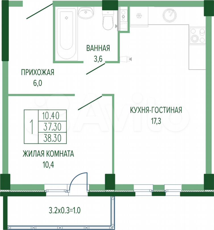 1-к. квартира, 39,2 м², 3/7 эт.