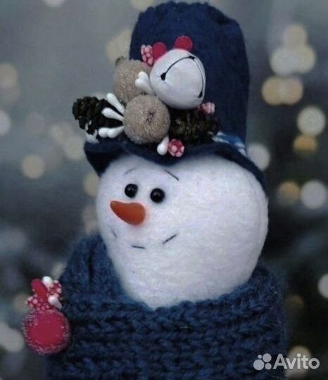 Интерьерная текстильная игрушка снеговик, ручная р