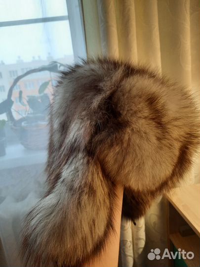 Шапка ушанка чернобурка натуральный лисий мех