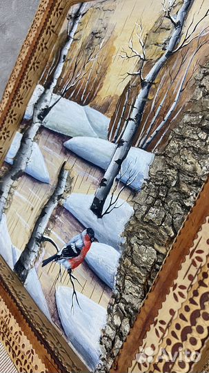 Картина на бересте. р.39х36. Береза.Ручная работа