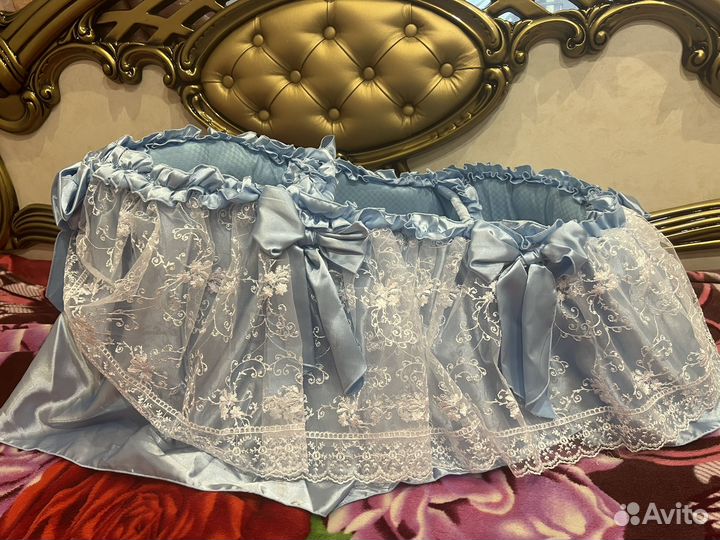 Люлька переноска на выписку голубая