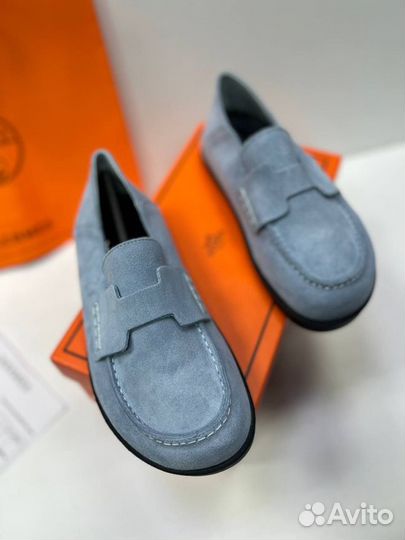 Лоферы женские Hermes натуральная замша