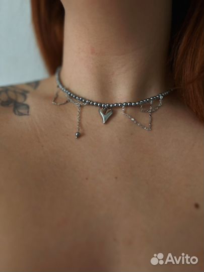 Колье чокер из натуральных камней с гематитом