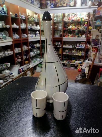 Штоф Гусь и 2 стопки, фарфор, люстр