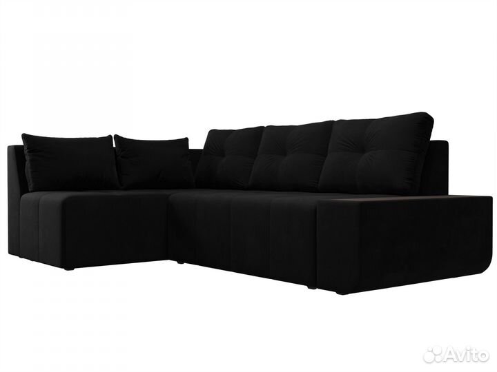 Диван угловой Амадэус левый угол, микровельвет, черный