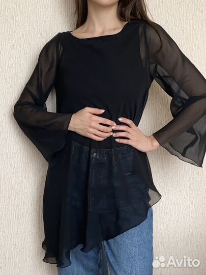 Винтажная прозрачная блуза с асимметричным кроем