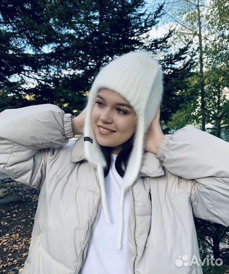 Шапка ушанка из ангоры 56-58р./ручная работа