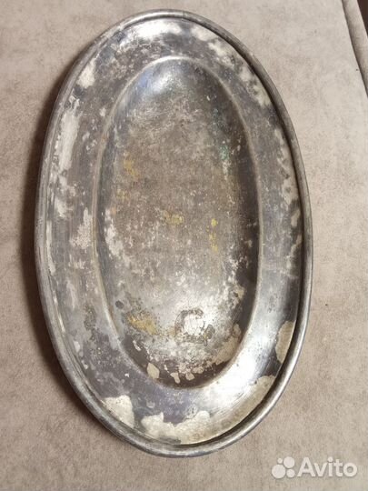 Мельхиоровое блюдо старинное клеймо Аверьянов