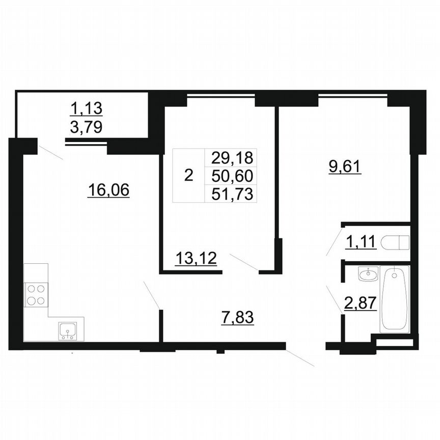 2-к. квартира, 51,7 м², 2/11 эт.