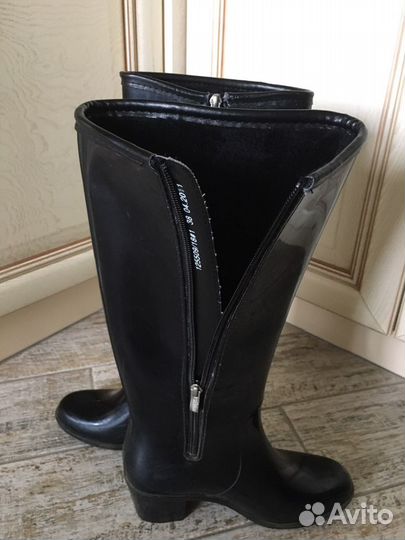 Сапоги резиновые утепленые на каблуке