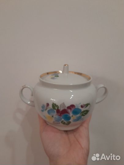 Сахарница Анютины глазки Красный фарфорист