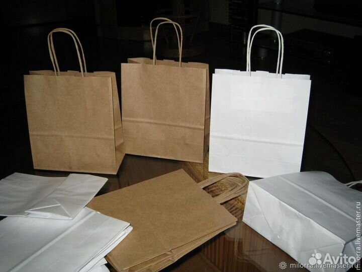 Крафт пакеты с ручками и без ручек