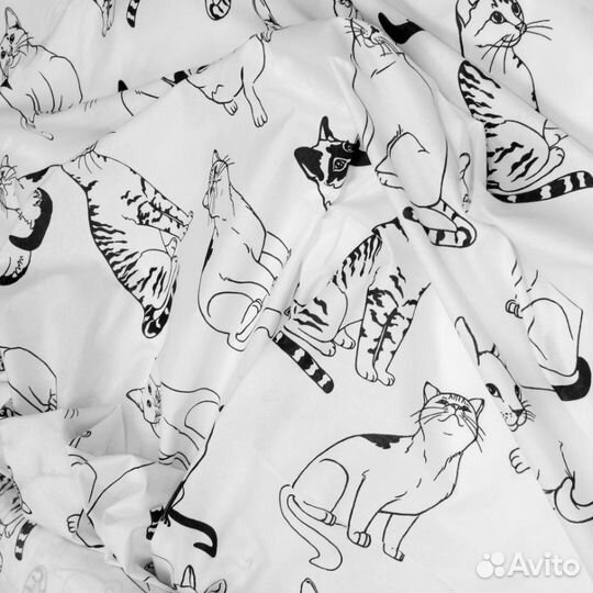 Ткань для шитья, рисунок кошки,хлопок, поплин, шир