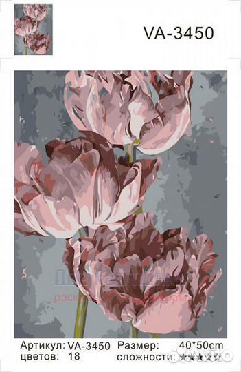 Картина по номерам 40x50 Бледные тюльпаны