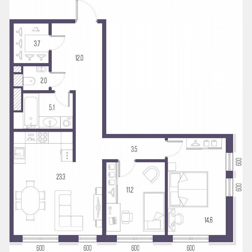 2-к. квартира, 75,4 м², 3/9 эт.