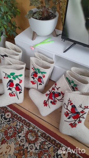 Белые валенки самакатки,ручная работа