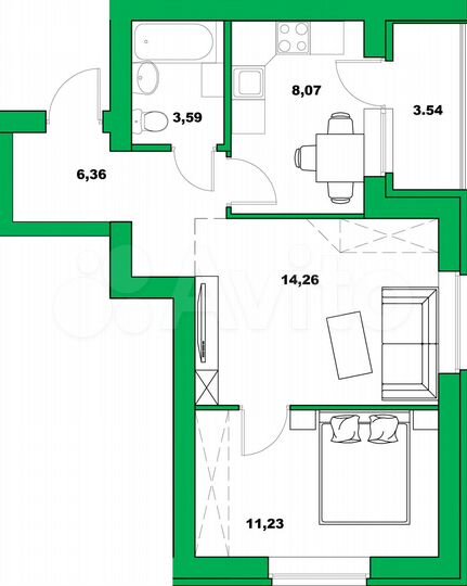 2-к. квартира, 47,1 м², 4/6 эт.