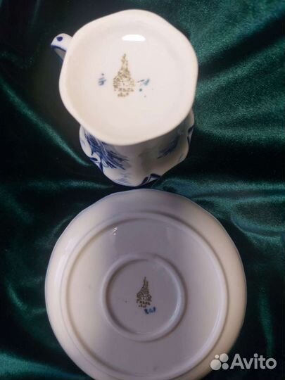 Чашка с блюдцем, гжель, фарфор