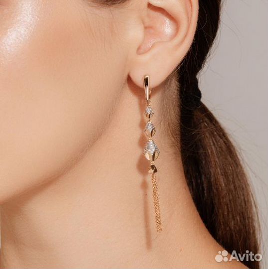 Серьги цепочки с бриллиантами 7,92г 585 проба