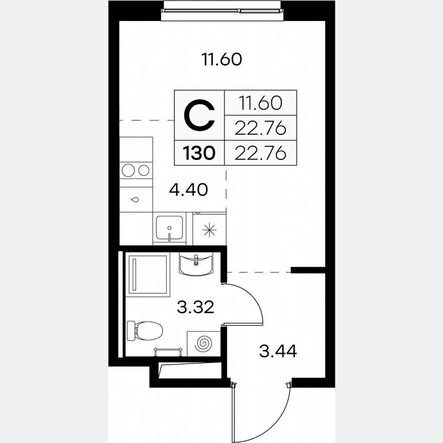 Квартира-студия, 22,8 м², 9/9 эт.