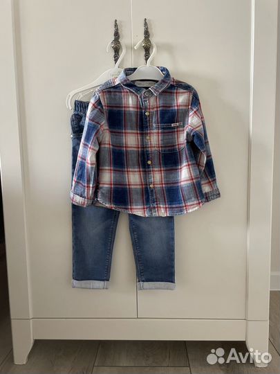 Рубашка Zara 92+джинсы Next 92