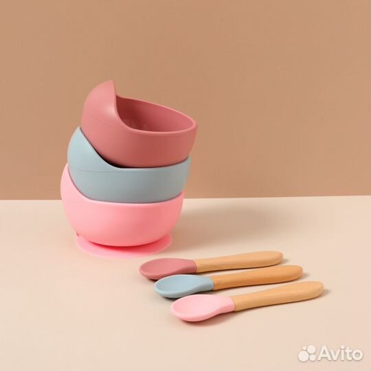 Силиконовая глубокая тарелка с ложкой