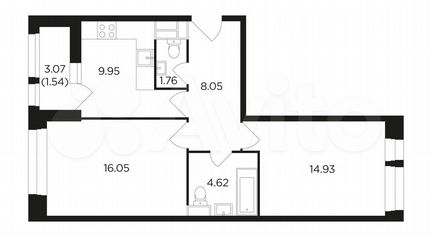 2-к квартира, 57.1 м², 4/22 эт.