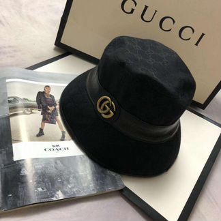 Панама шляпа лого черная коричневая гуччи