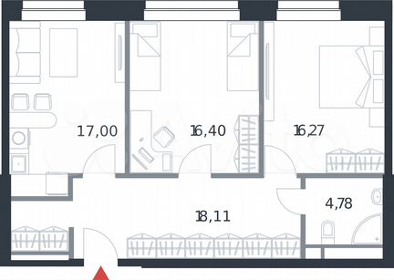 2-к апартаменты, 72.6 м², 8/21 эт.