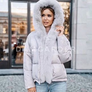Пуховик короткий с мехом песца в ассортименте