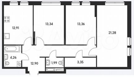 3-к квартира, 84 м², 14/19 эт.