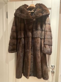 Шуба норковая поперечка 44-46 с капюшоном