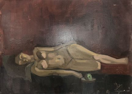 Картина. Этюд «Девушка на красном»