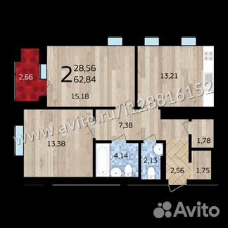 2-к квартира, 62.8 м², 22/23 эт.