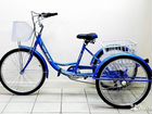 Новый синий велосипед трехколесный для взрослых