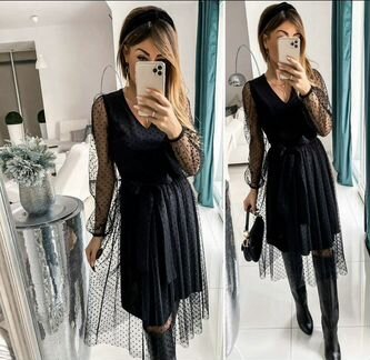 Платье женское сетка в горох