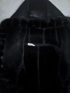 Дубленка с норковой отделкой женская черная, 48-50